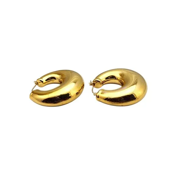14K Yellow Gold Puffy Hoop Earrings #22716